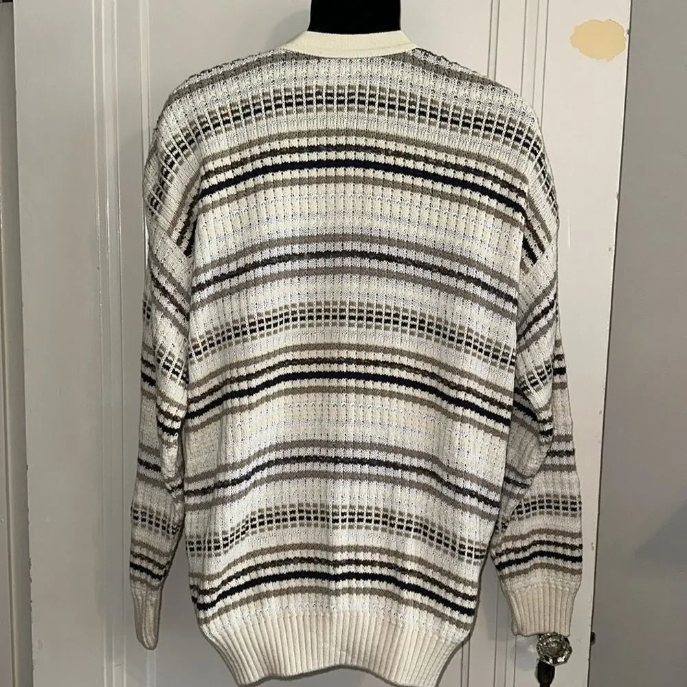 Vintage NWT Jantzen cream/ivory‎ striped cotton cardigan sweater